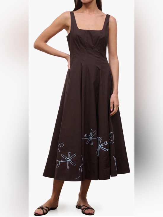 STAUD Dresses & Skirts - STAUD Wells Midi Dress Floral Stitch A- Line Size 10